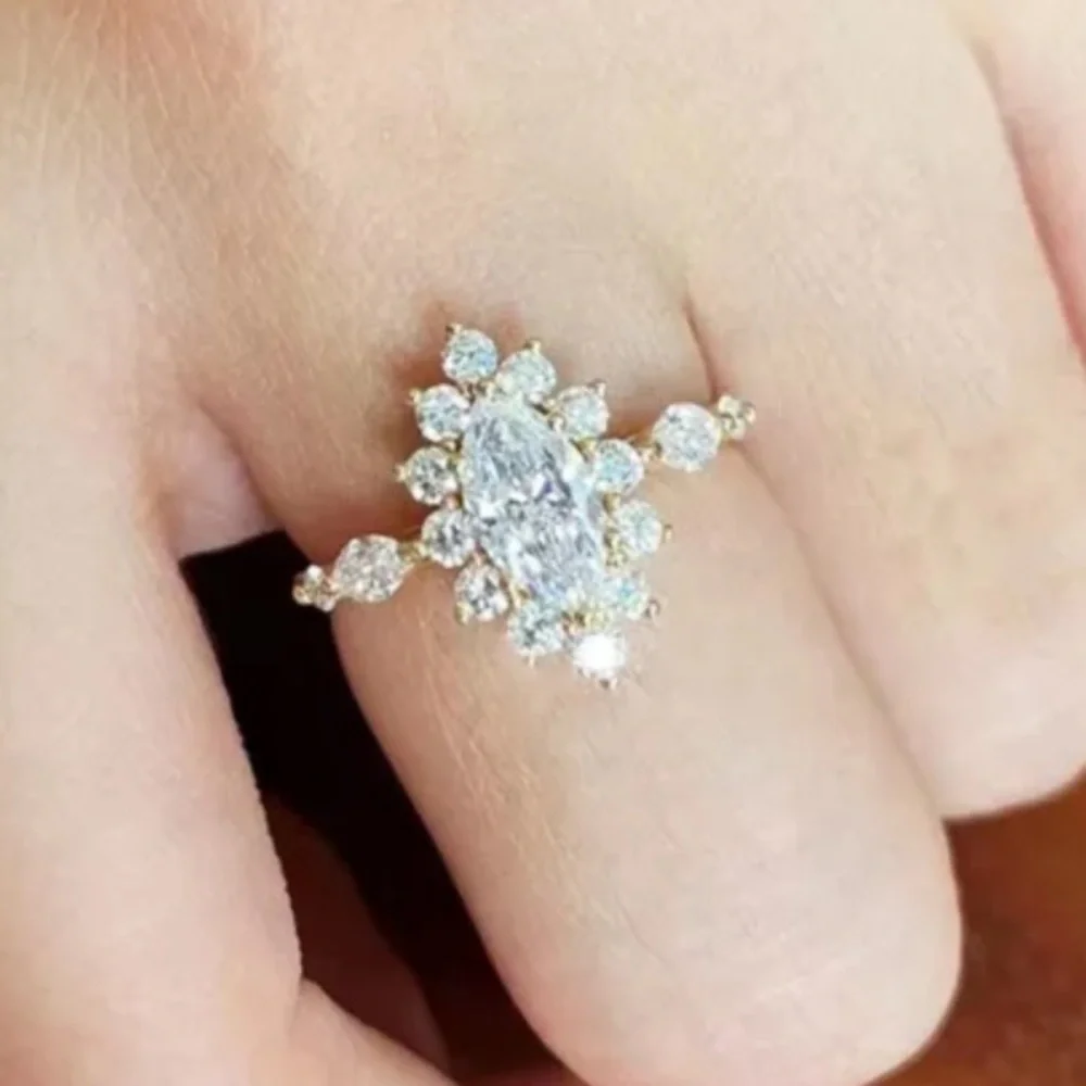 New Gorgeous Bridgerton Look 14k Gold Over Sterling Silver White Sapphires Ring